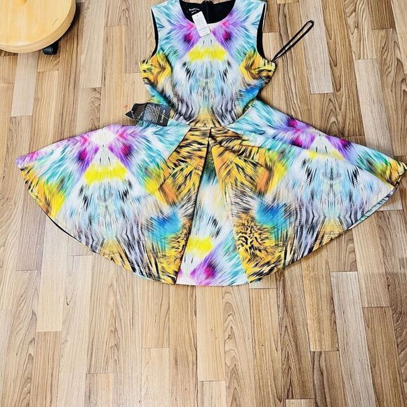 Bebe Alexis Sz M Mini Skater Dress Animal Print Tie Dye Fit Flare $139 NWT 0836 - Picture 11 of 15